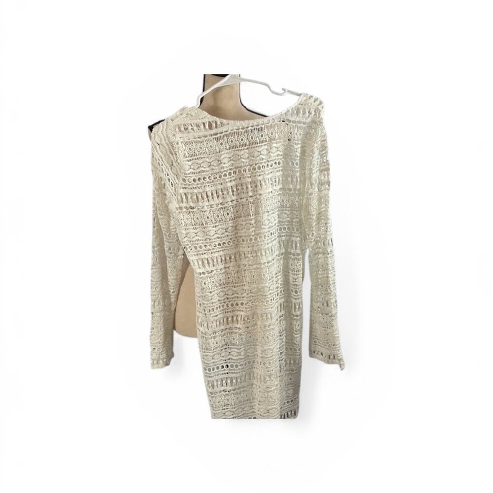 Tavik White Crochet Lace Dress – Sheer Boho Swim Cover-Up (M)